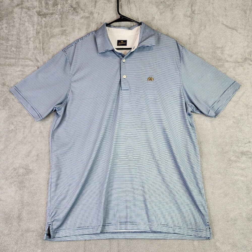 Mens Tourney Polo Shirt White Blue Striped Short Sleeve Size XL